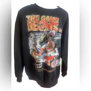 Meysikim Women’s Blk Oversized Motorcycle Sweatshirt SZ L